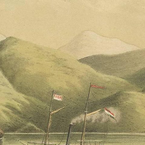 Antique Print of a Ship Near the Coast of Aceh (Atjeh) by M.T.H. Perelaer, 1888, close-up 2