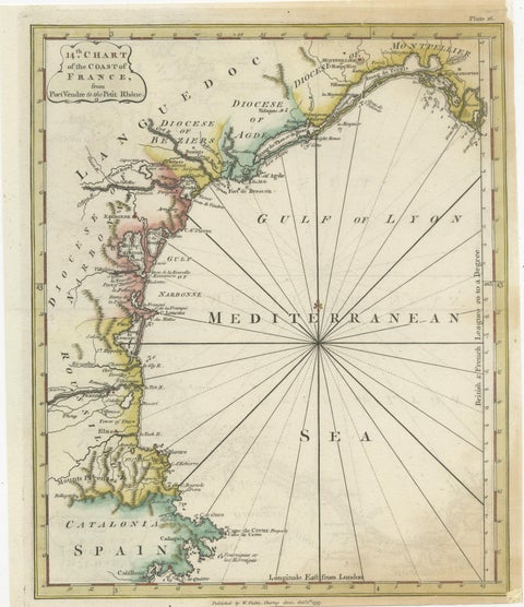 Antique Map of the Coast of Southern France, 1793, view 2