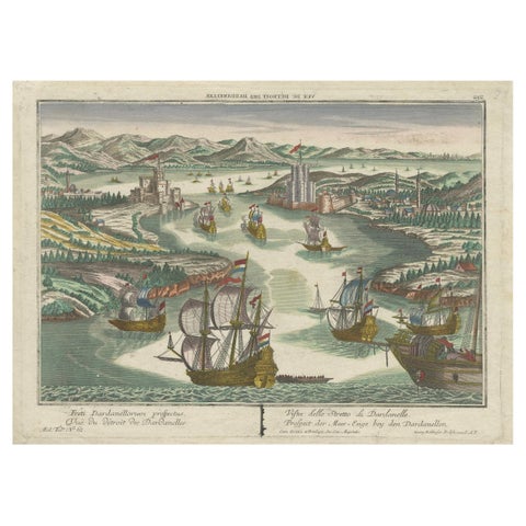 Dardanelles Strait, Ottoman Turkey, Probst Optical View with Ships, c.1770