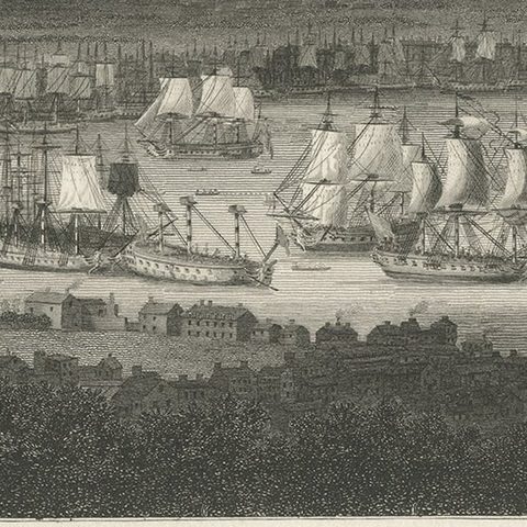 Rare City View of London and Westminster, Showing Many Battles Ships, 1804, close-up 1
