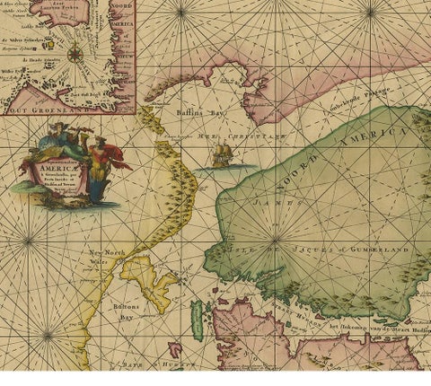 Greenland & North America, Antique Sea Chart by Frederick de Wit, 1745, view 3