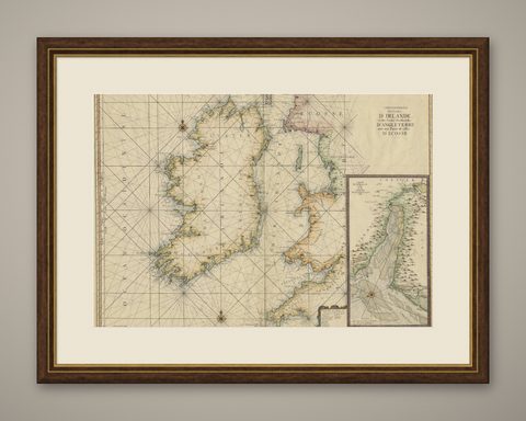 Large 1693 Maritime Map of Irish Sea, West Coasts of Ireland, England, Scotland, shown framed