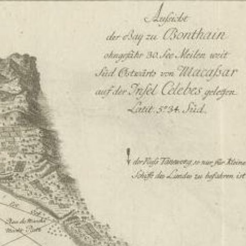 Antique Map of a Bay Nearby Makassar, Celebes 'Sulawesi)' by Hawkesworth, 1774, close-up 1
