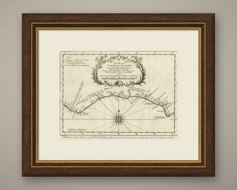 Antique Map of the Coast of Guinea from, Cape Apollonia to the Volta River, shown framed