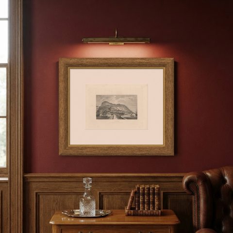 Antique Print of the Harbour of Gibraltar by S. Davenport, circa 1840, shown framed on a wall