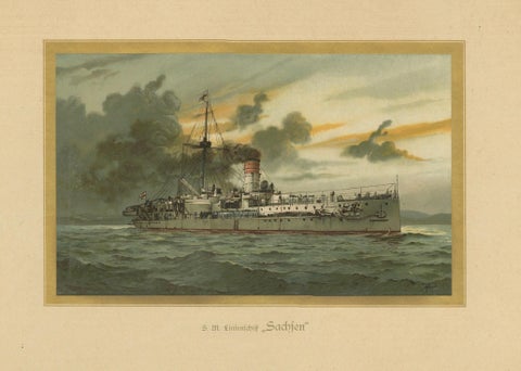 SMS Sachsen: Pioneering German Coastal Defense Ship, 1903 Chromolithograph, close-up 3