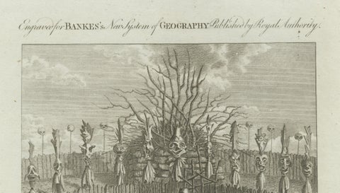 Hawaii Religious Site & Village Engravings, Owhyhee, Cook Voyage, c.1790, close-up 3