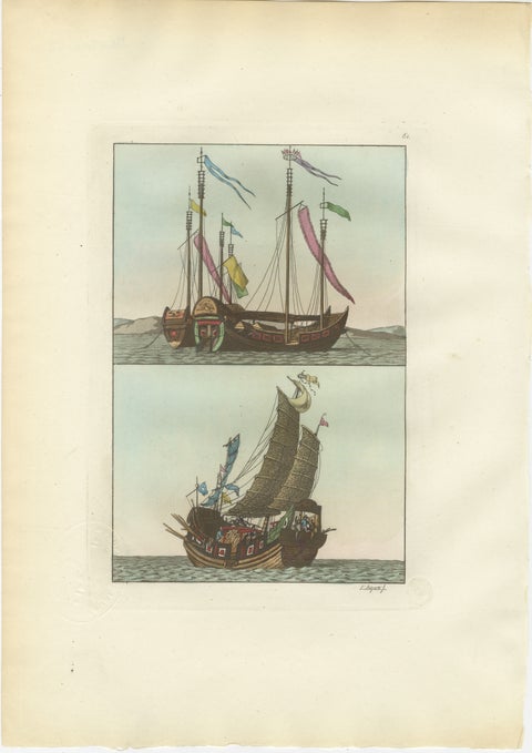 Chinese Junks and Sailing Vessels, Ferrario Il Costume Antico e Moderno, 1815, view 2