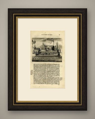 Antique Print of a Japanese Pleasure or Galley Yacht (1669), shown framed
