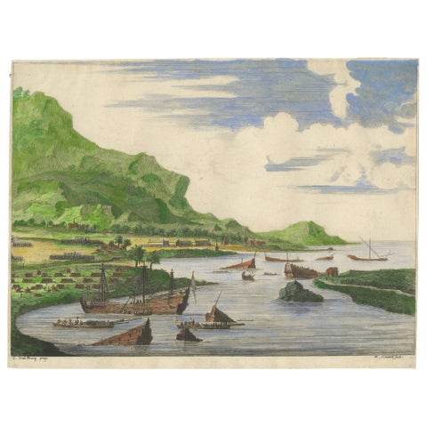 Cortés Scuttling Ships at Veracruz, Hand-Colored Engraving by Van Beecq, c.1690