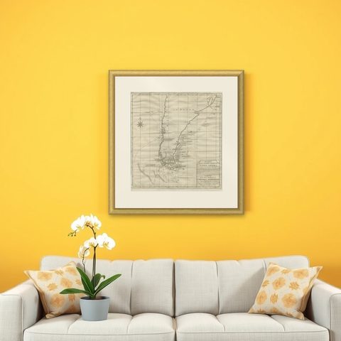 Antique Map of Tracks of Anson's Ships around South America & Cape Horn, 1749, shown framed on a wall