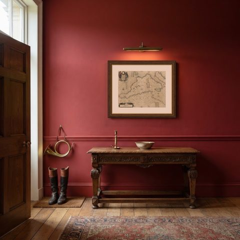 Original Antique Engraving of a Sea Chart of the Western Mediterranean, ca.1650, shown framed in a room