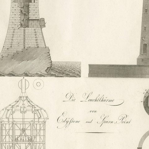 Lighthouse Architecture & Engineering Engravings, Set of 3, c. 1800, close-up 2