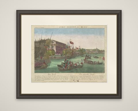 Optical View of New York City Manhattan Harbor Hand-Colored Augsburg, ca.1775, shown framed