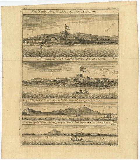 Rare Engraving of Dutch and Danish Forts on the West African Gold Coast, 1744, view 2