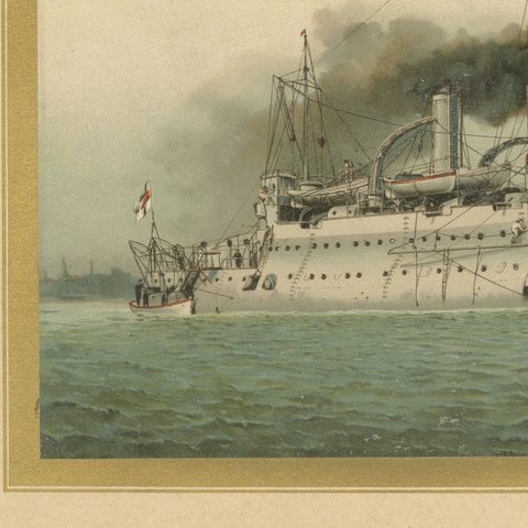 SMS Ägir: German Coastal Defense Ship, 1903 Chromolithograph, close-up 4