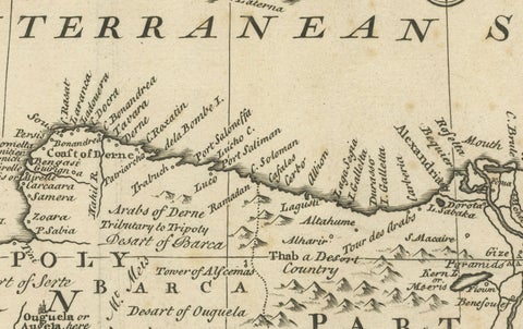 Mediterranean & Barbary Coast, Elegant 18th Century Map by Bowen, c.1747, close-up 1