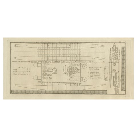 Old Drawing or Plan of a Proa of Amsterdam Island, Now Tongatapu, Tonga, 1803