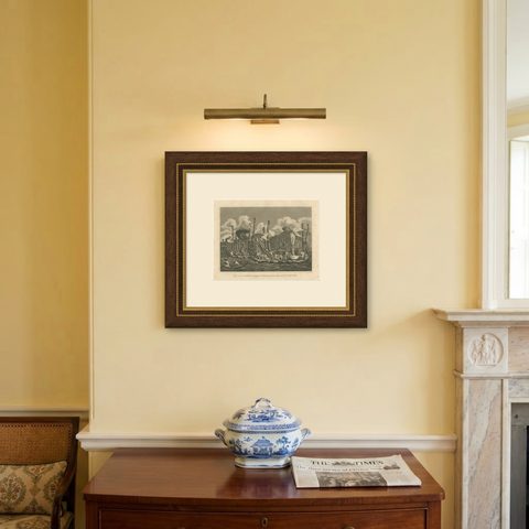 Naval Might of Tahiti: War Canoes Observed by Captain Cook, circa 1817, shown framed on a wall