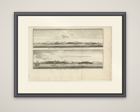 Antique Print of Zihuatanejo and the harbour of Acapulco by Anson (c.1760), shown framed