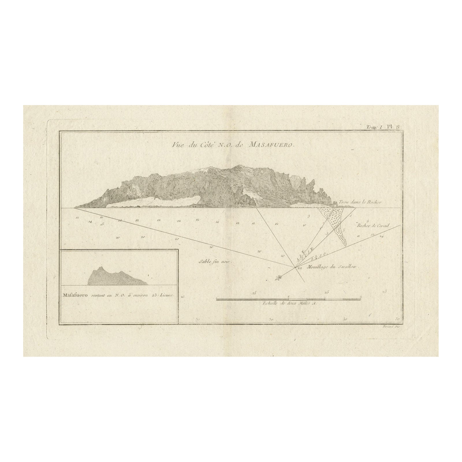 Antique Map of the Northwest Coast of Masafuera Island or Selkirk Island