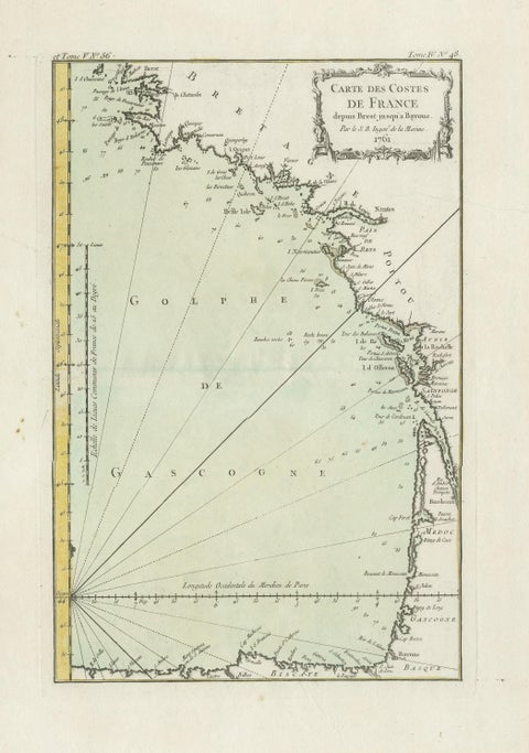 Antique Map of the Coast of France Between Brest and Bayonne, view 3