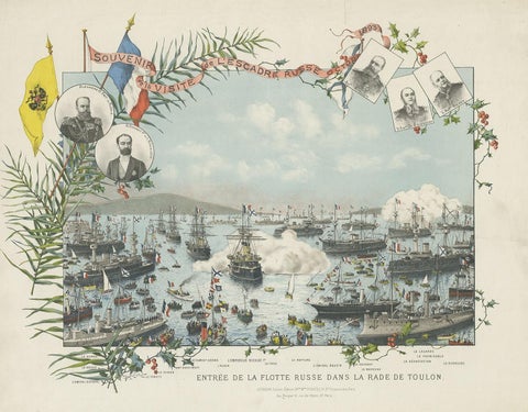 Naval lithograph of Russian fleet arriving in Toulon, France, in 1893, view 2