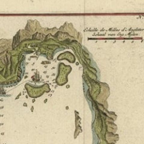 Chile Coast Bay Map, Antique 1749 Chart by Anson from Voyage Around the World, close-up 1