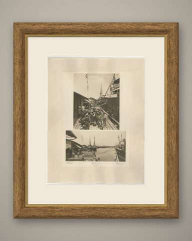 Belawan Harbour & Labourers, Sumatra, Indonesia, Kleingrothe Photogravure 1900, shown framed