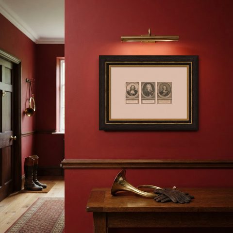 Set of Three Dutch Naval Portraits, Kortenaer, Kallenberg, and Van Nes, c.1700s, shown framed on a wall