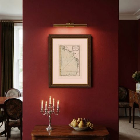Antique Map of the Coast of France Between Brest and Bayonne, shown framed on a wall