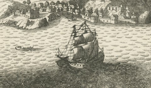 Antique St Eustatius Caribbean View, Ships Harbor, Tournefort 1717, close-up 3