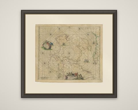 1690 Frederick de Wit Sea Chart of Hudson Bay, Baffin Bay and Greenland, shown framed