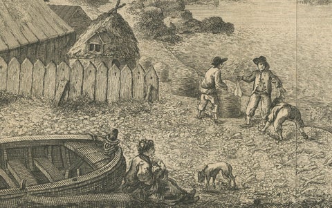 View of the Harbor of St Pierre, Newfoundland, Early French Coastal Engraving, close-up 2