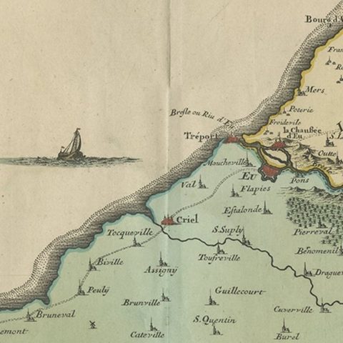 Beautiful Antique Map of the French Coast, from St. Valeri to Dieppe, 1720, close-up 3