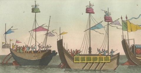 Chinese Boats and River Vessels, Hand-Coloured Ferrario Engraving, 1815, close-up 3