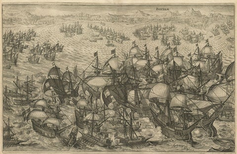 Engraving of Dutch Attacking the Portuguese Fleet off Bantam, Indonesia, 1644, close-up 1