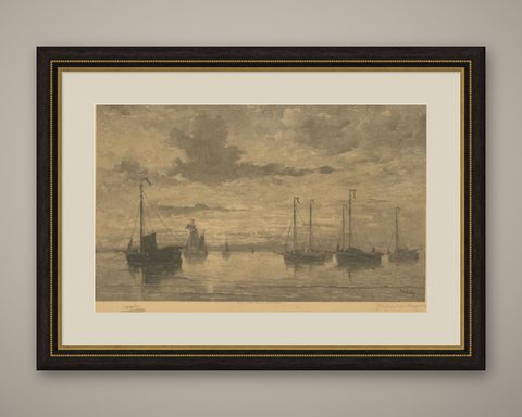 Antique Print of Ships After Mesdag, C.1900, shown framed