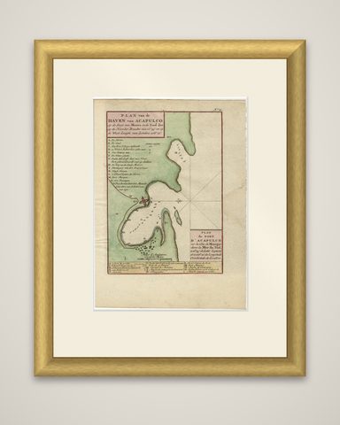 Antique Map of The Harbour of Acapulco in Mexico, 1749, shown framed