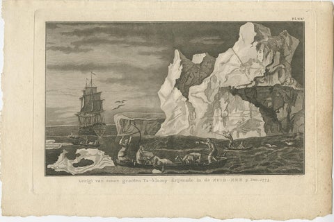 Old Print from Capt. Cooks Travels with Boats and a Ship in the South Sea, 1803, view 2
